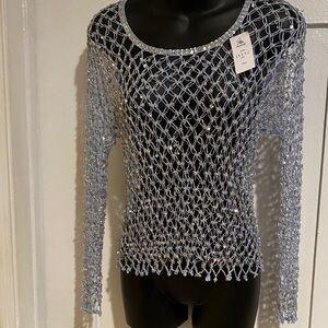 Elegant Silver Mesh Women's Top